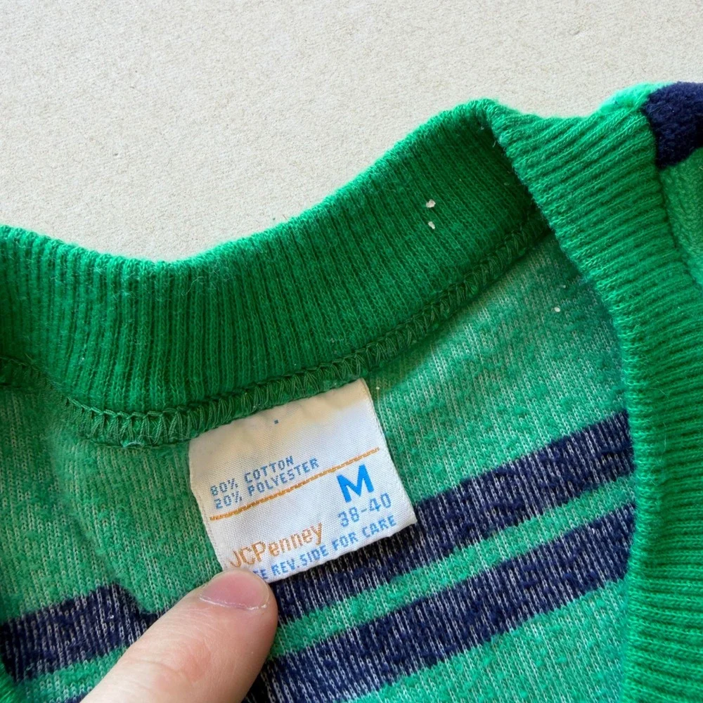 Vintage 70s 80s JCPenney Striped Velour V-Neck Sweatshirt